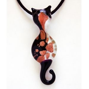Cat Pendant Murano Glass White 24 K Gold Leaf